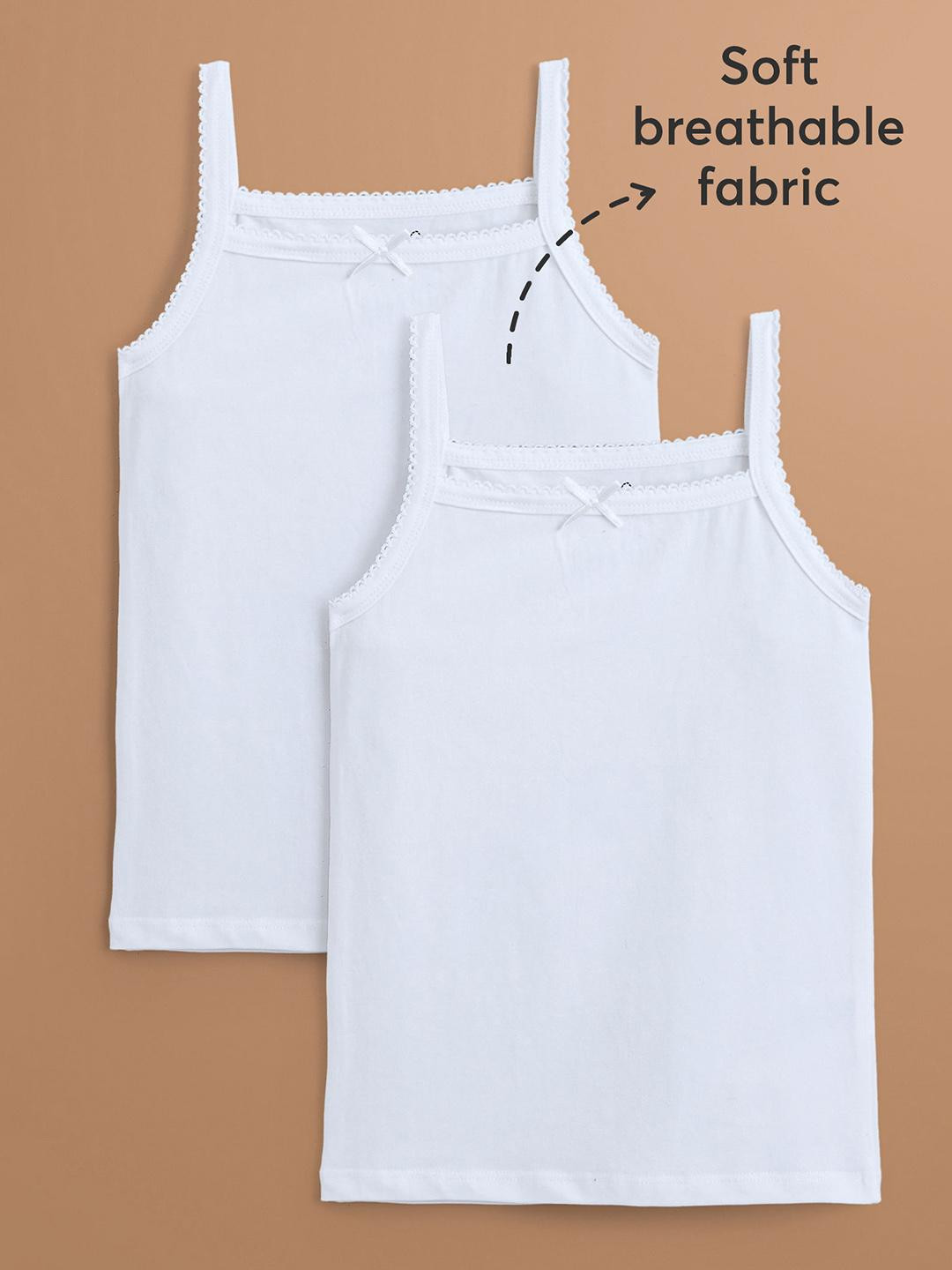 Hopscotch Pack Of 2 Girls White Solid Cotton Blend Camisoles