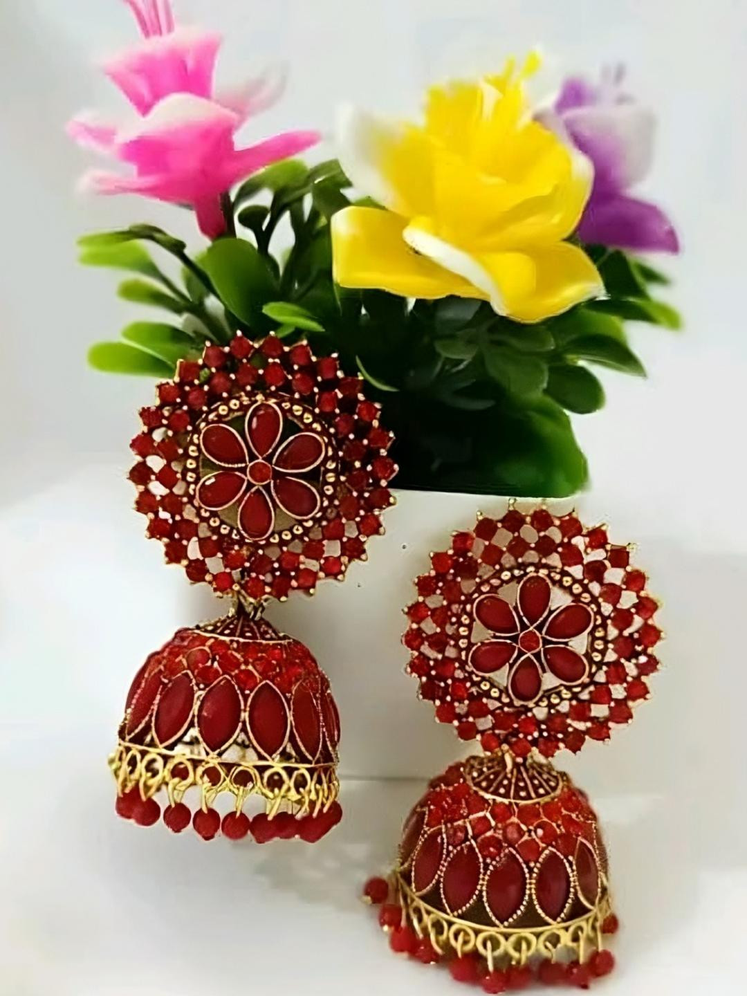 Grace Collections Alloy Scarlet Diva Artificial Stones & Beads Jhumkas Earrings