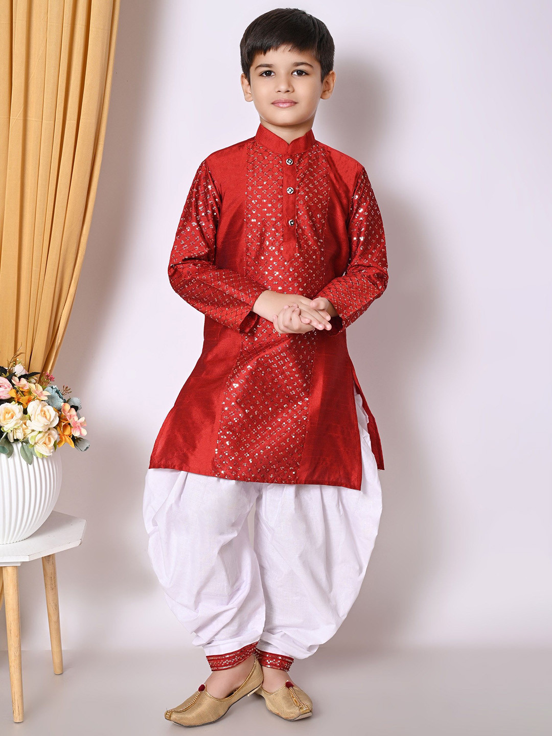 TAKE STYLE Boys Embroidered Regular Sequinned Kurta with Patiala