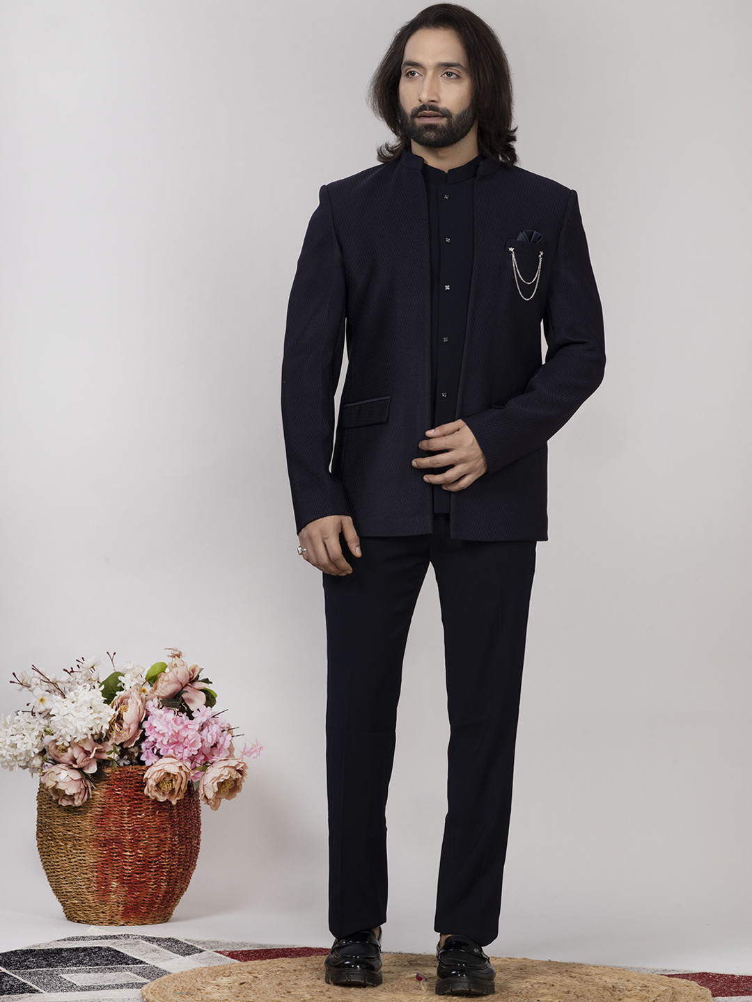 AEN FASHION Self Design Mandarin Collar Jodhpuri Blazer