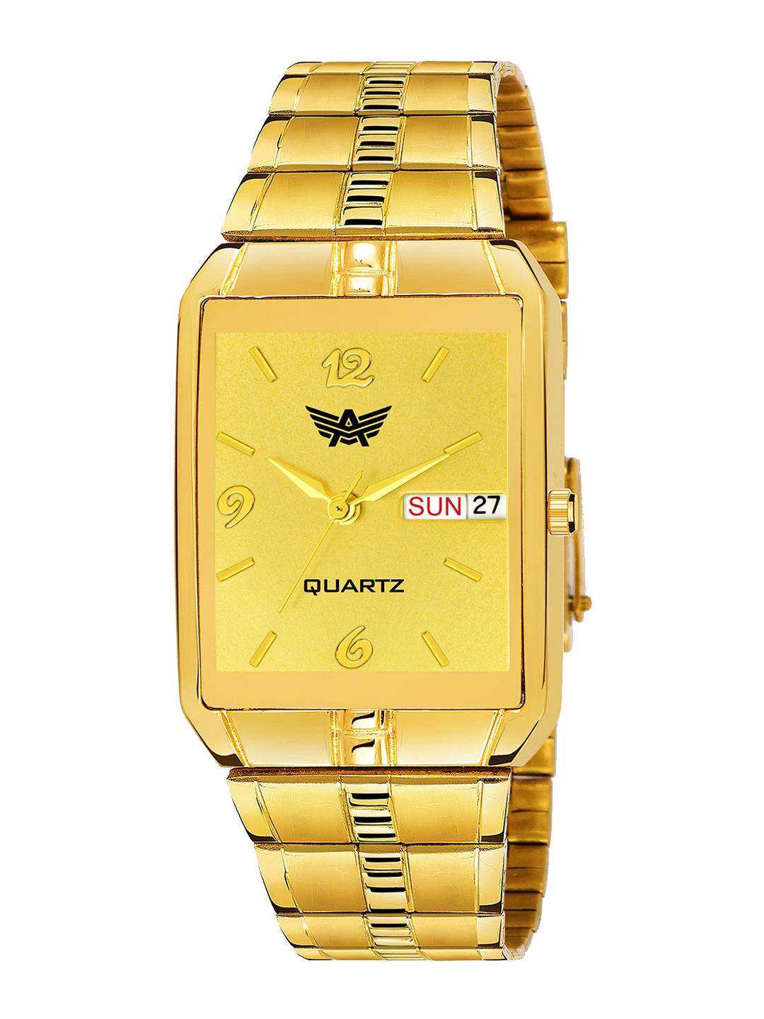 Abrexo Men Bracelet Style Straps Analogue Watch Abx9151-Gold+Bold Gold Bracelet