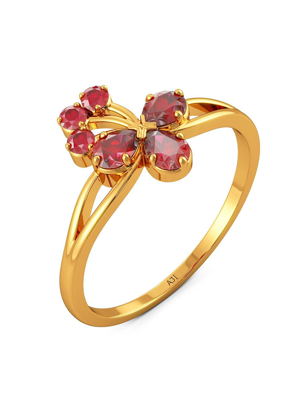Joyalukkas Women 22KT Gold Gemstone Exquisite Floral Bud Ring-1.94 g