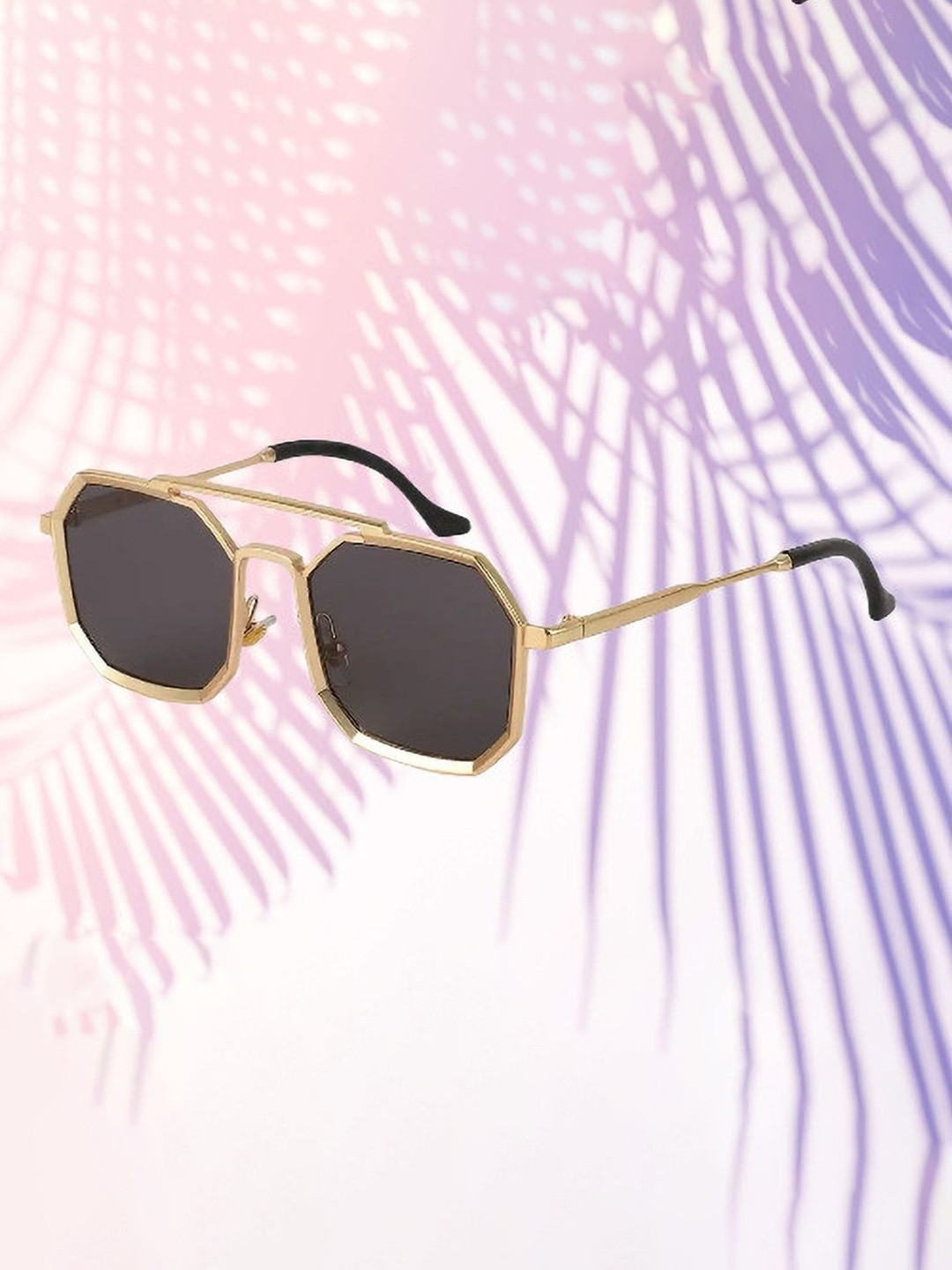 SPADEACES Unisex Unisex Octagon Sunglasses with UV Protected Lens GOLD BLACK POLYGON