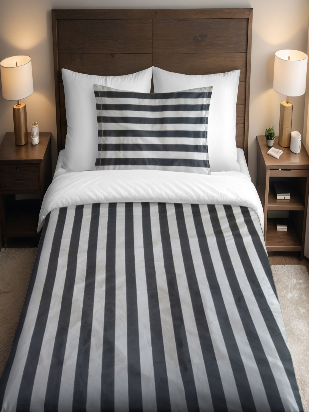 Threadwear Black Geometric Cotton 400 TC Single Bedsheet & 1 Pillow Covers 225 x 150 cms