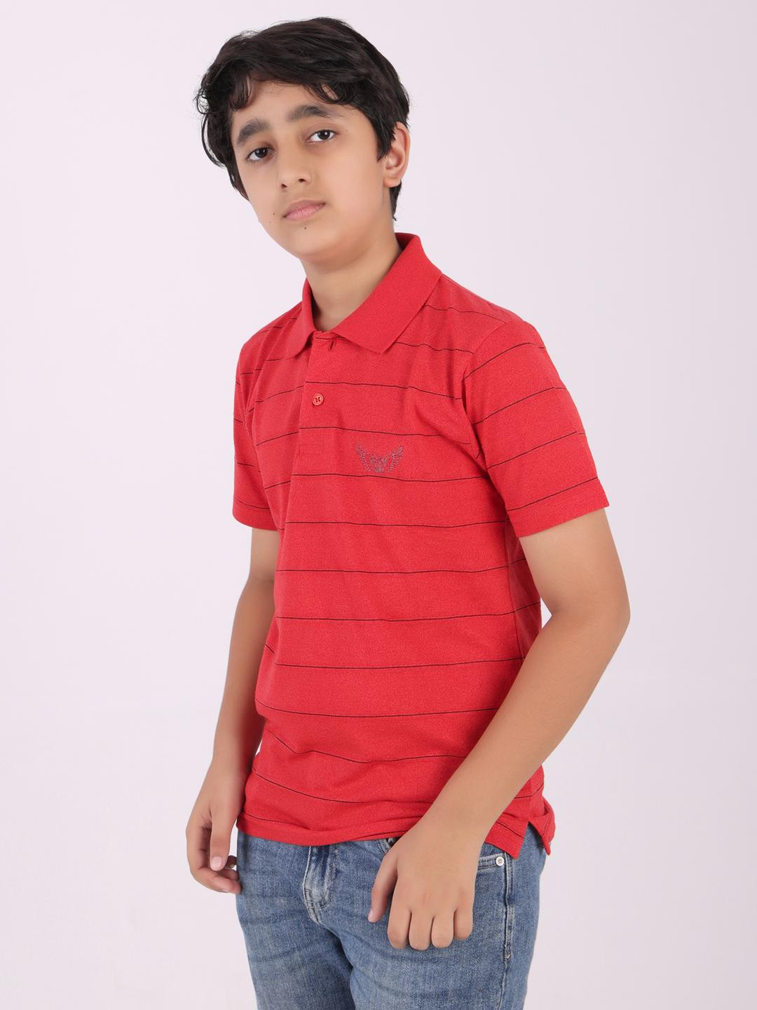 NAMO 9 Boys Red Striped Polo Collar T-shirt