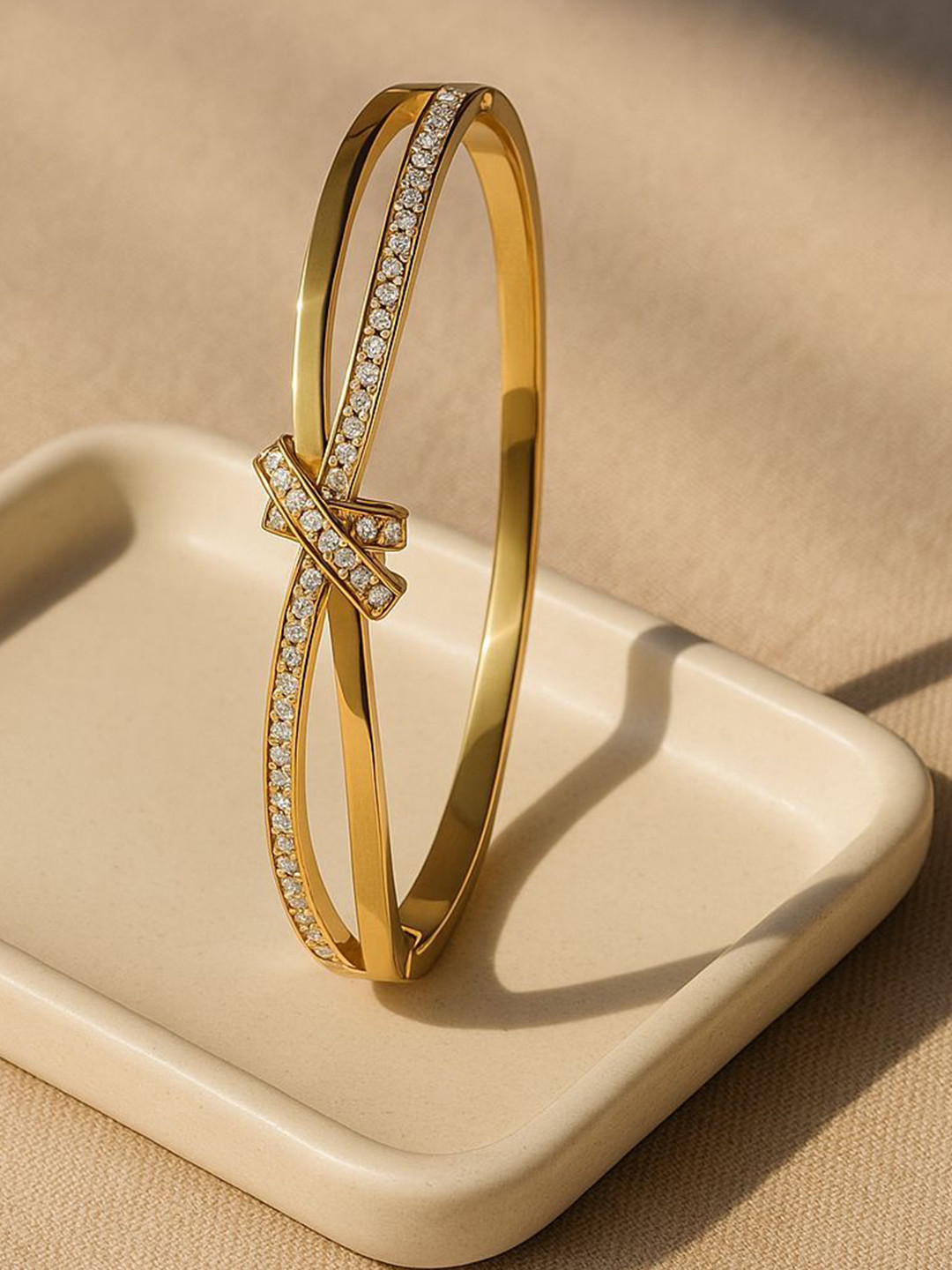 ZEVORA Luxe Crystal 18k Gold Plated Cross Bangle