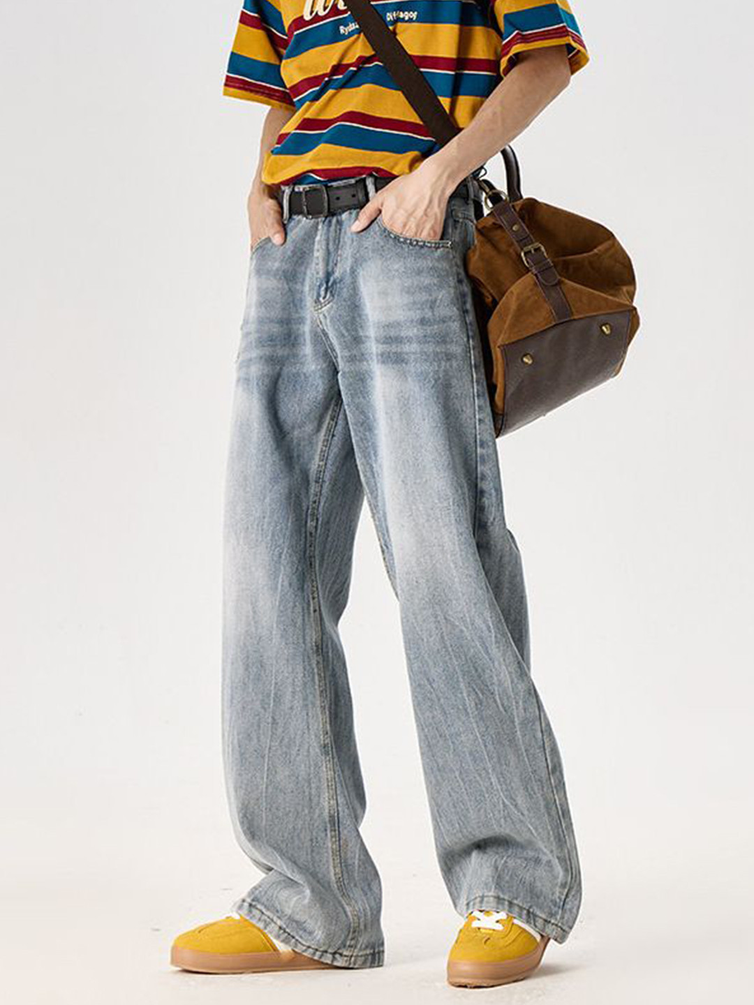 StyleCast Men Flared Mid-Rise Low Distress Light Fade Cotton Jeans