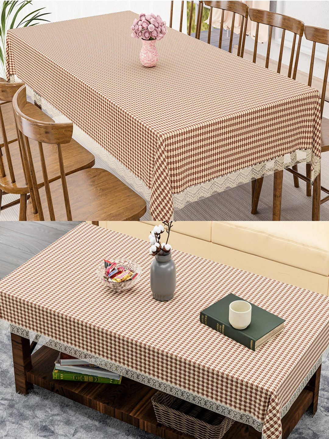 Aura Cream-Coloured 2 Pieces Big Patta Jute Anti-Skid 6-Seater Dining & Table Covers
