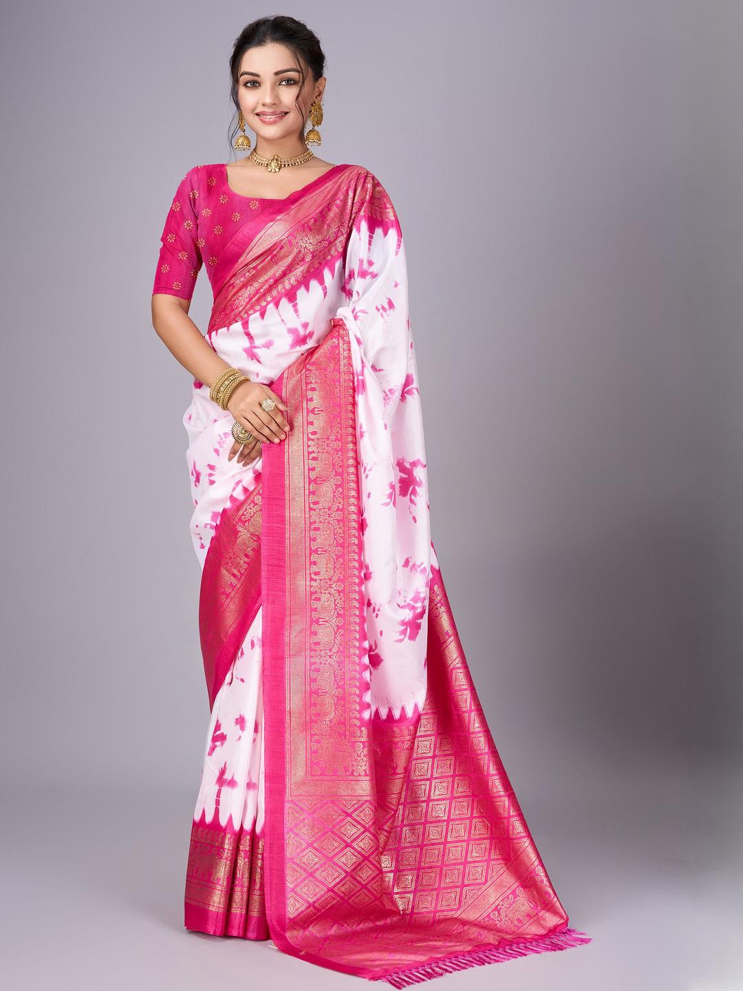 Sita Abstract Printed Zari Chanderi Saree
