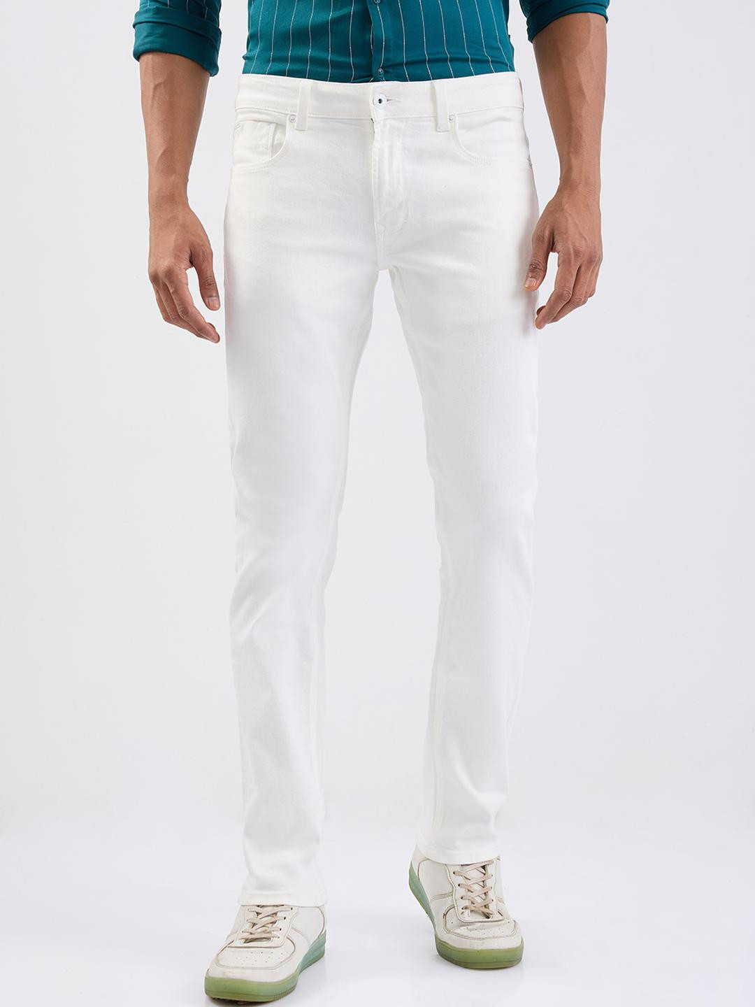 SPYKAR Men White Cotton Regular Fit Mid-Rise Jeans