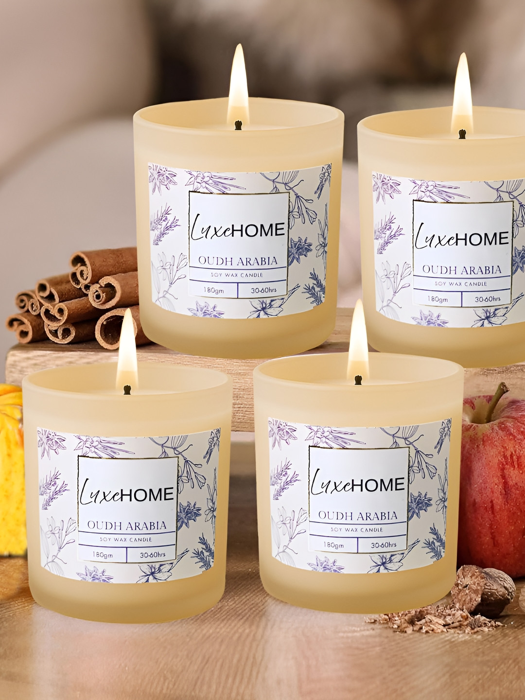 LUXEHOME INTERNATIONAL Oudh Arabia Beige & White 4 Pieces Scented Jar Candles