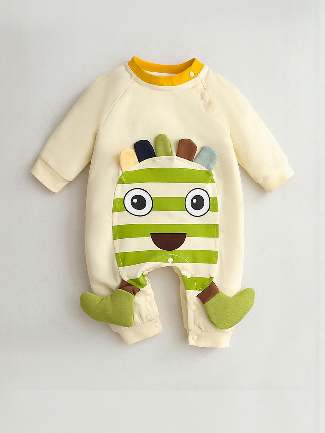 Hopscotch Boys Beige Monster Applique Onesie Bodysuit