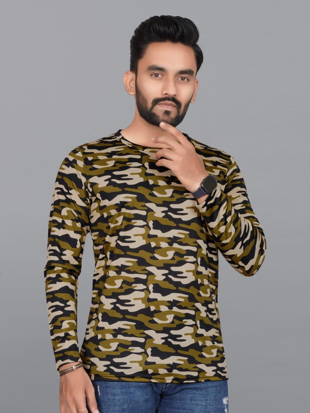 VICTORY Men Camouflage Printed Round Neck T-shirt