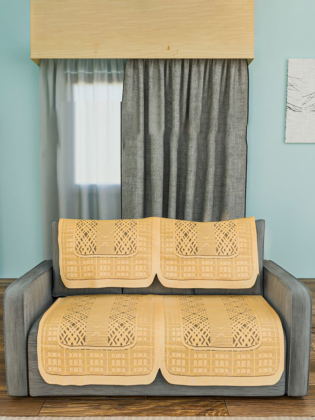 Kuber Industries Gold-Toned 4 Pieces Zig Zag Bright Cotton 2 Seater Sofa Covers