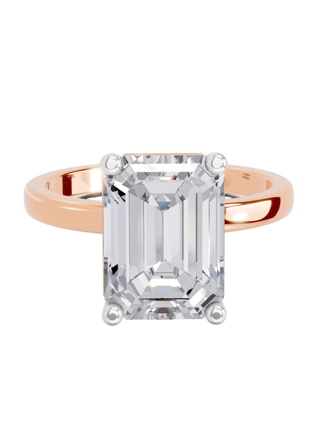 Sparkles 14K Rose Gold Lab Grown Diamond 5 Carat Emerald Shape Diamond Ring