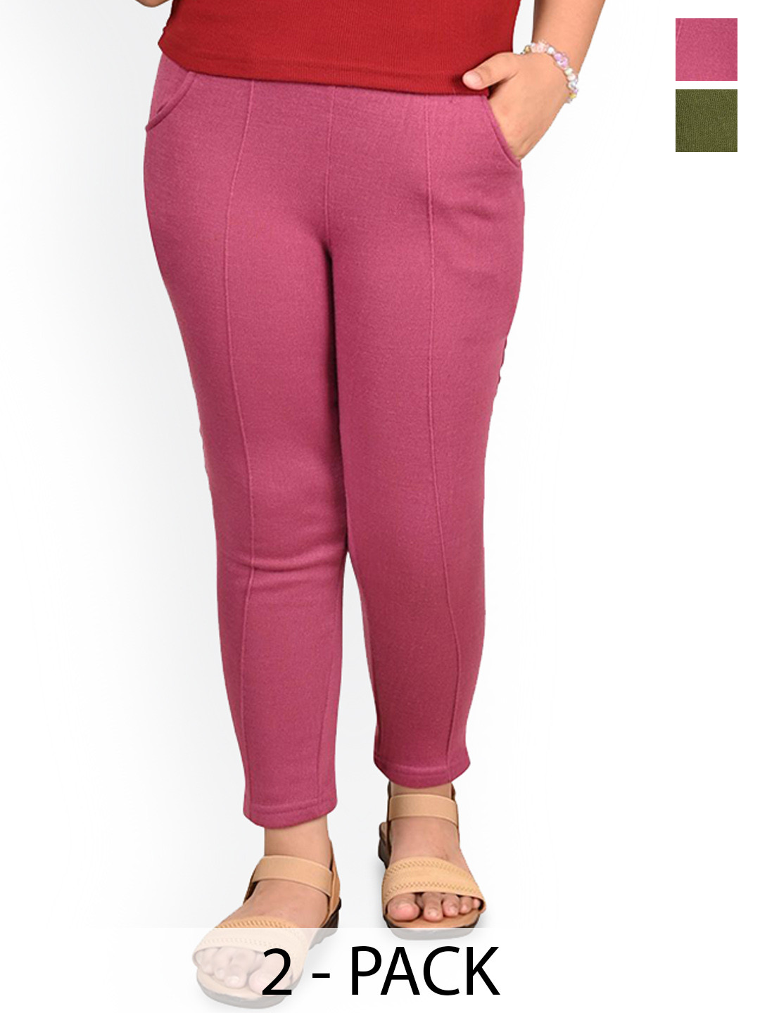 BAESD Girls Pack Of 2 Solid Relaxed Slim Fit High-Rise Wool Warm Trousers