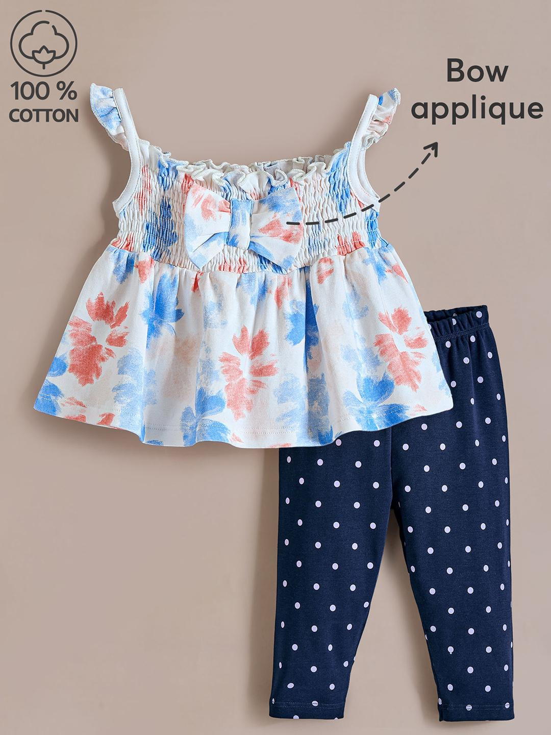 Hopscotch Set of 2 Smocked Bow Cotton Pant Set