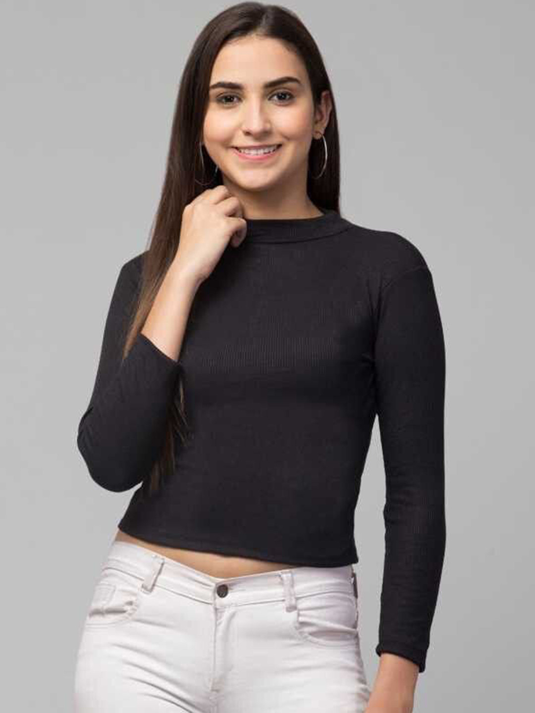 Western Darji Women High Neck Cotton Fitted Crop Top