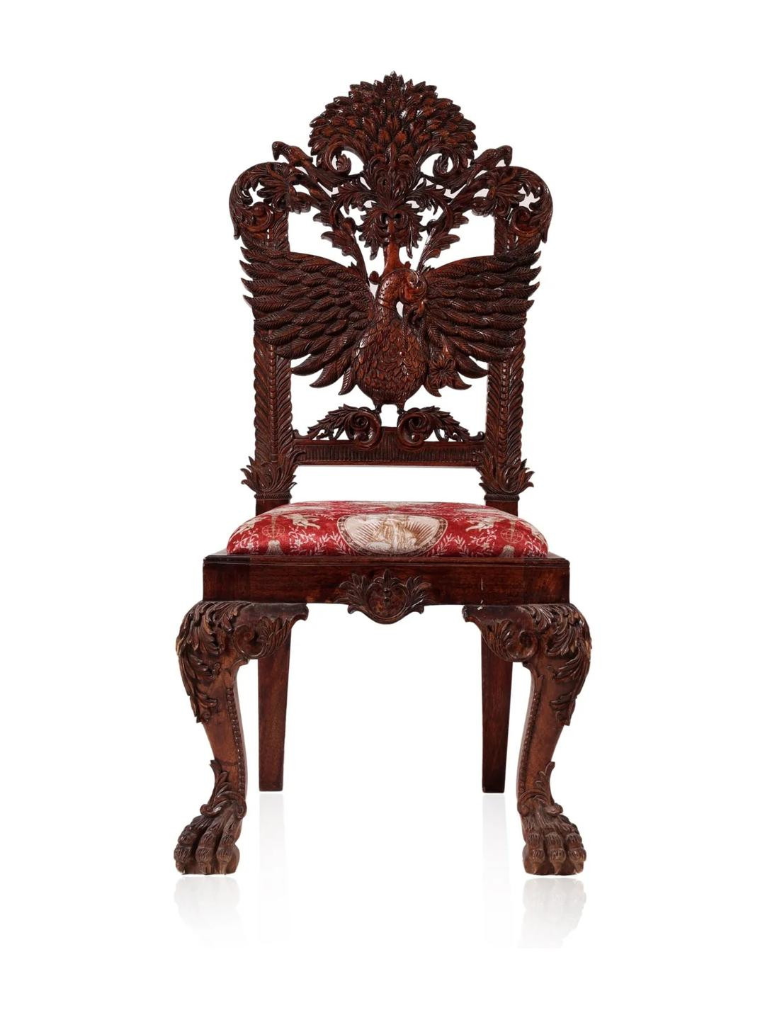 House Of Accents Intricately Carved Teakwood  With Peacock Backrest chair