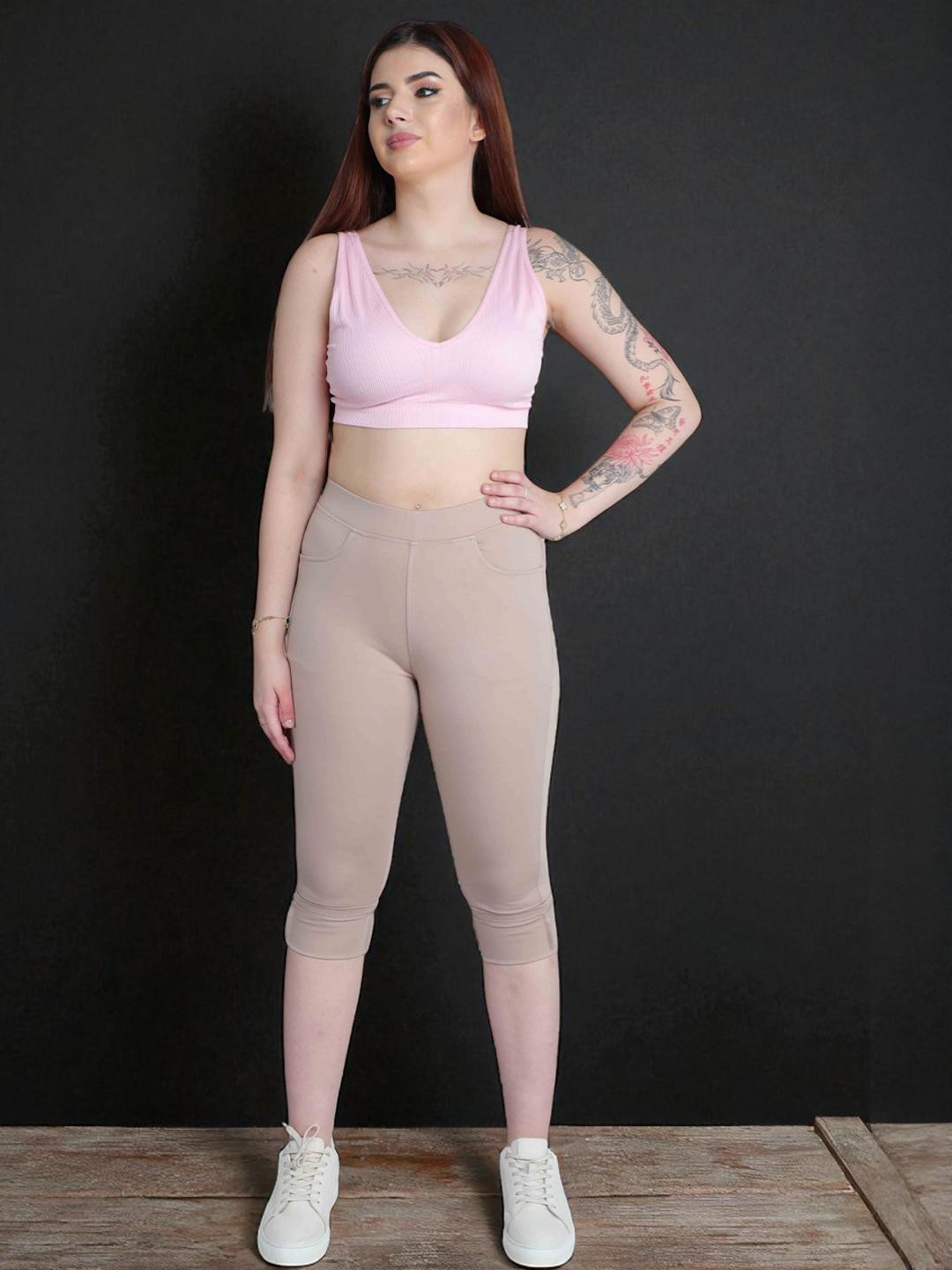 FCK-3 Women Super Strechable Roma Fabric Elastic Closure Capri Pants