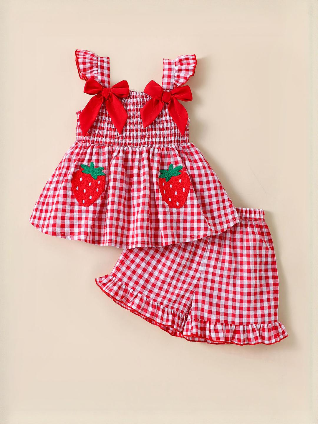 Hopscotch Girls Red Polyester  Clothing Set