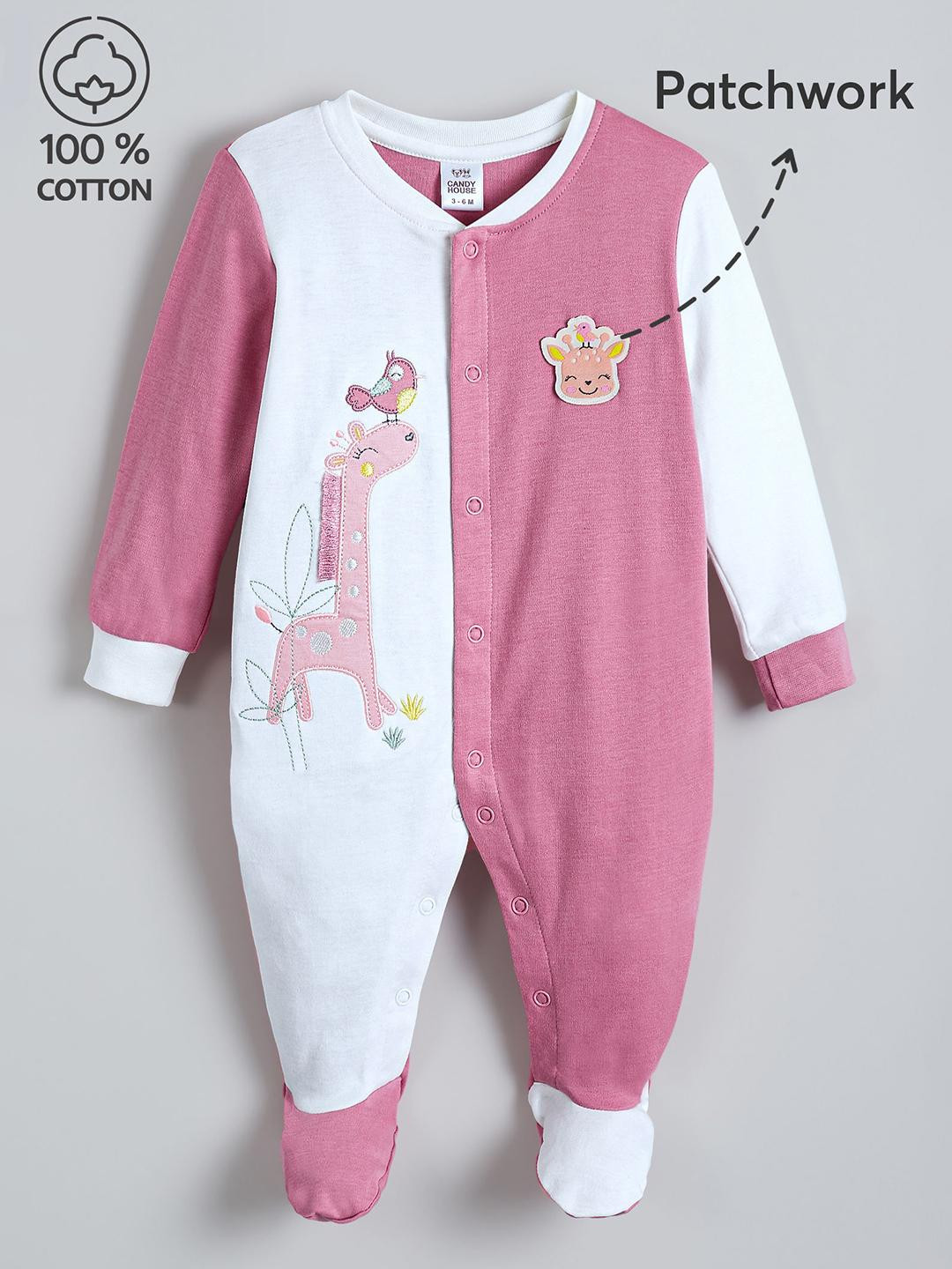 Hopscotch Kids Pink Giraffe Applique Cotton Bodysuit