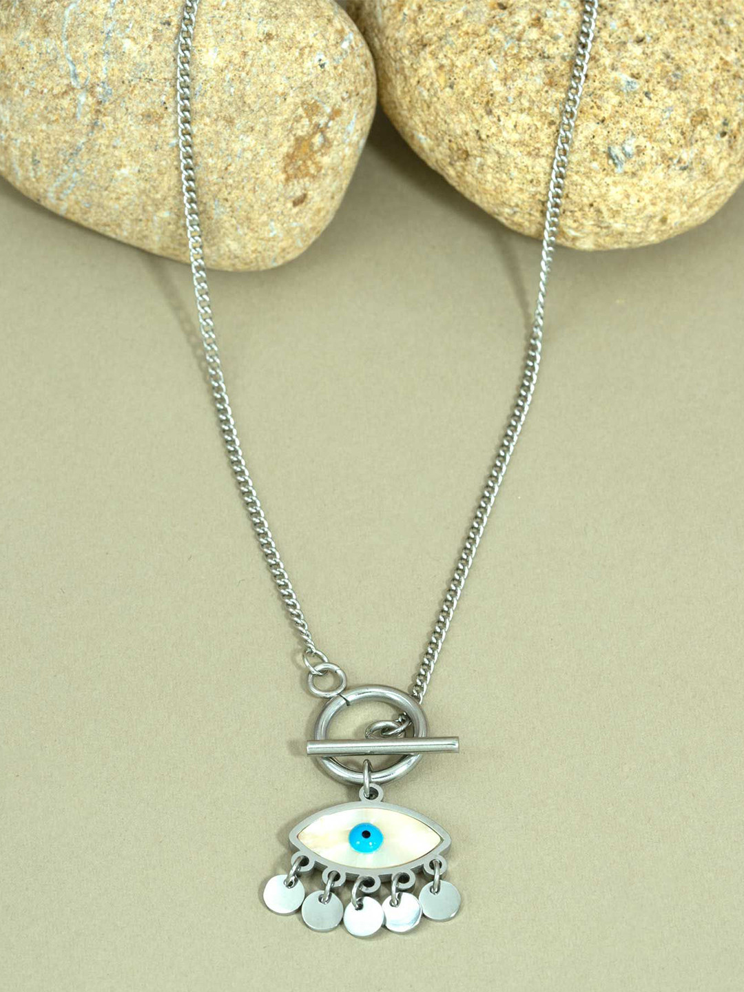 ARTKLIM Silver Plated Evil Eye Pendant With Minimal Chain