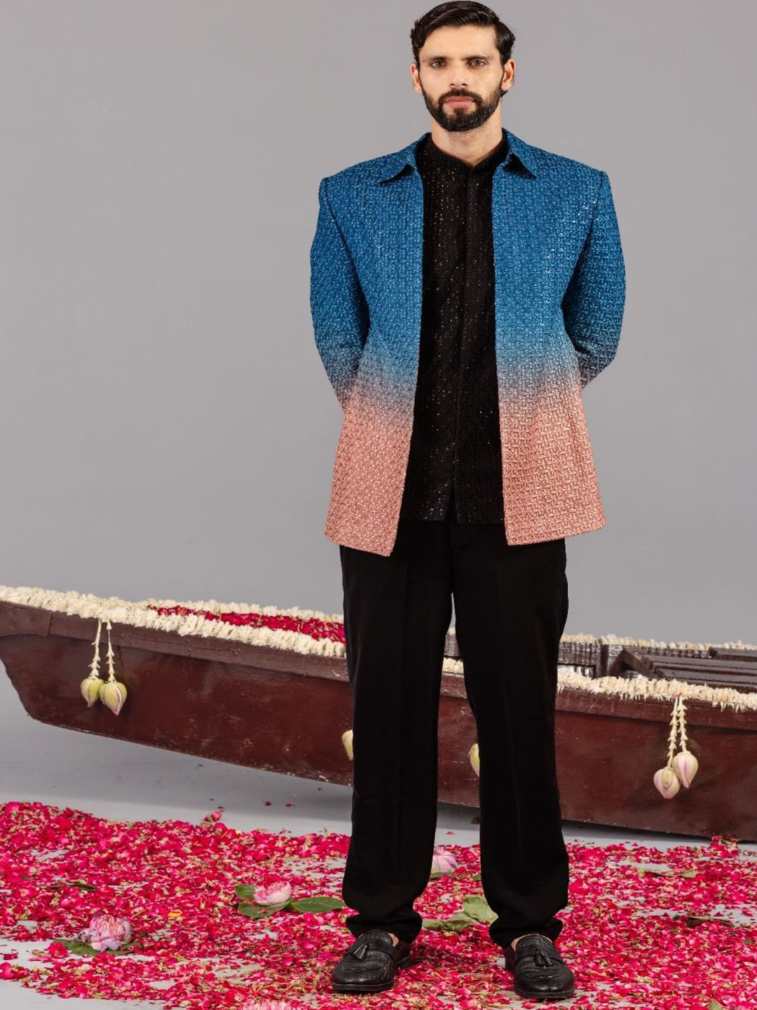 KALPRAAG Men Embroidered Traditional Indo Western Sherwani Set