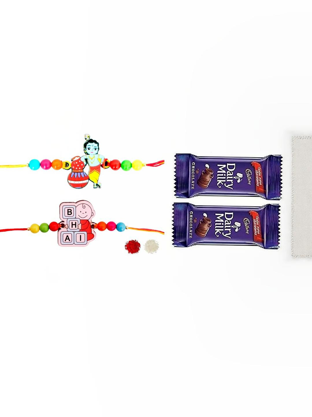 VR Creatives Set Of 2 Bal Krishna Rakhi Combo with Chocolate & Roli Pooja Tika Set