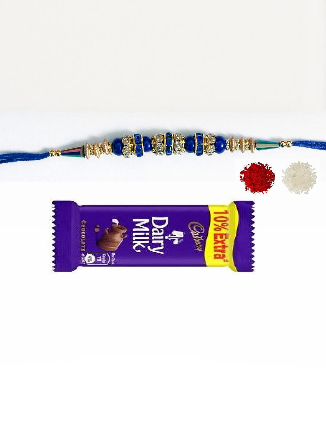 VR Creatives Boys AD Studded Multi Colour Beads Rakhi With Chocolate