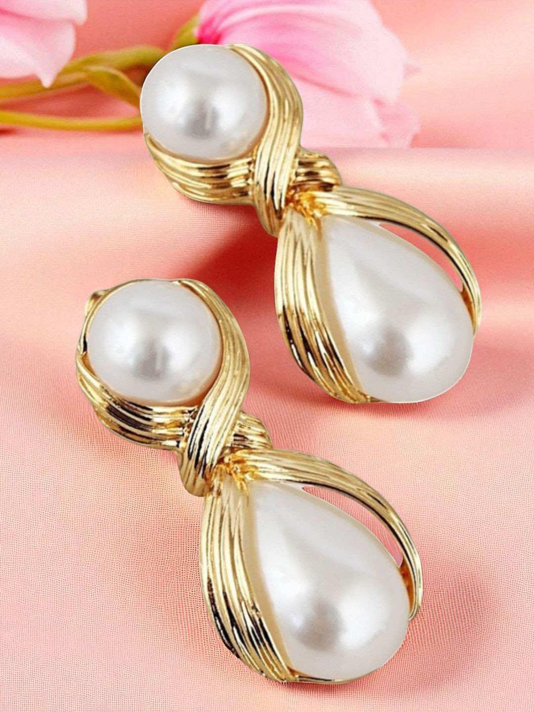 OOMPH Pearls Beaded Twisted Knot Design Spherical Shaped Studs
