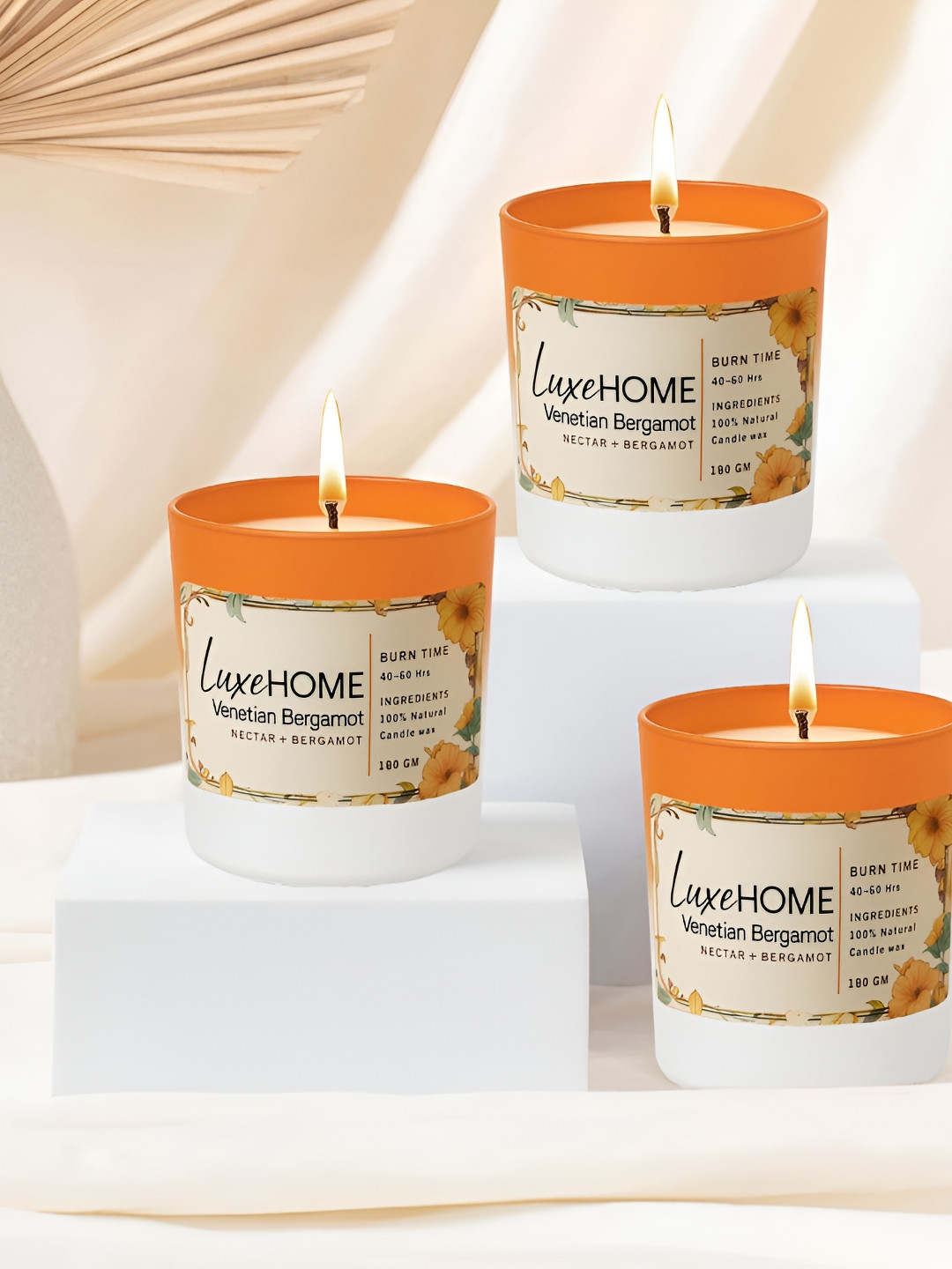LUXEHOME INTERNATIONAL Pack Of 3 Orange & White  Jar Candle
