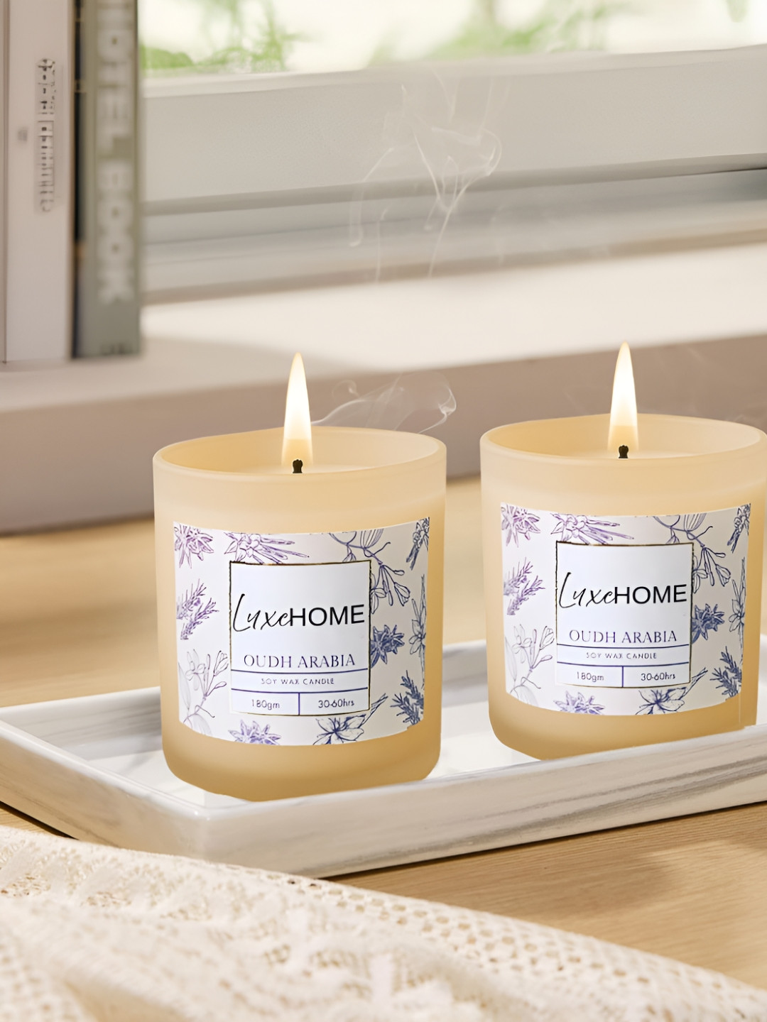 LUXEHOME INTERNATIONAL Oudh Arabia Beige & White 2 Pieces Scented Jar Candles