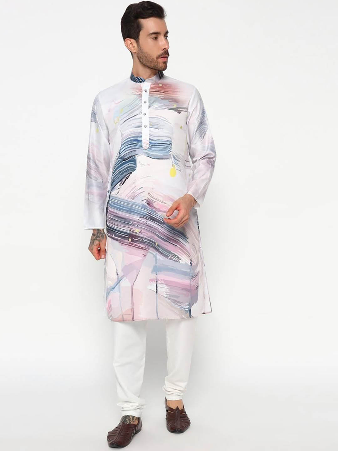 BETTINO Men  Abstract Brushstroke Printed Regular Kurta with Pyjamas