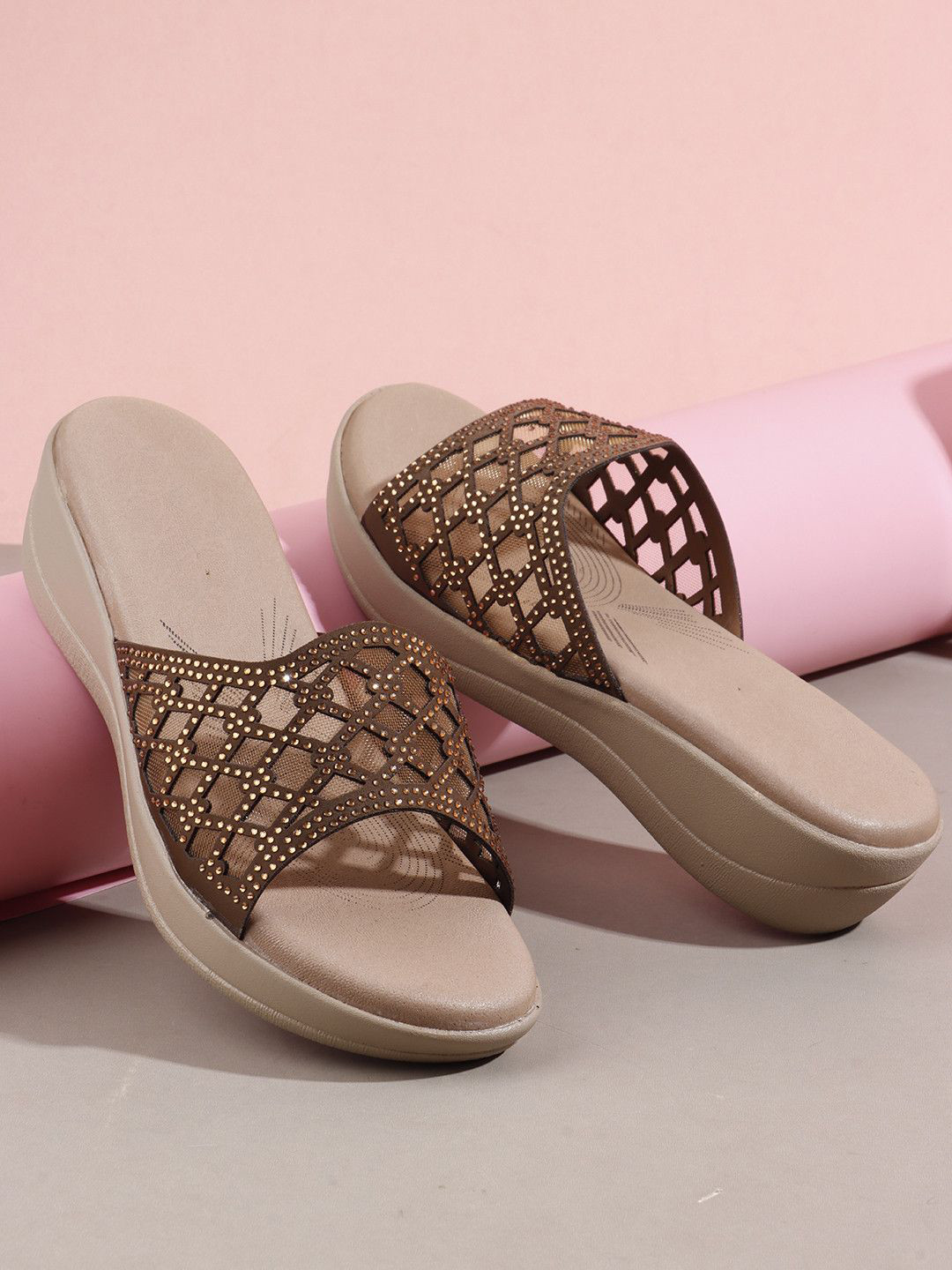 LADOO'S Women Embellished Open Toe Platform Sandals