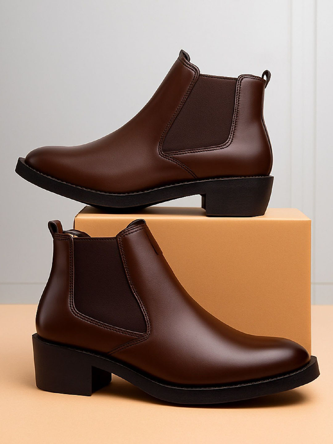 Bxxy Men Height Increasing High Heel Ankle-Length Formal Chelsea Boots