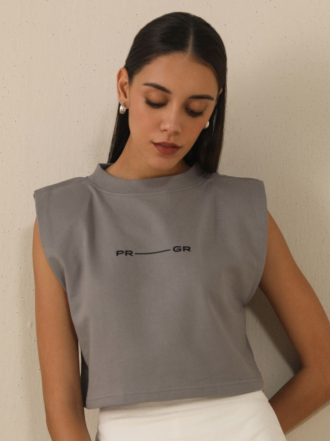 PRIMAL GRAY Women Round Neck Cotton Crop Top