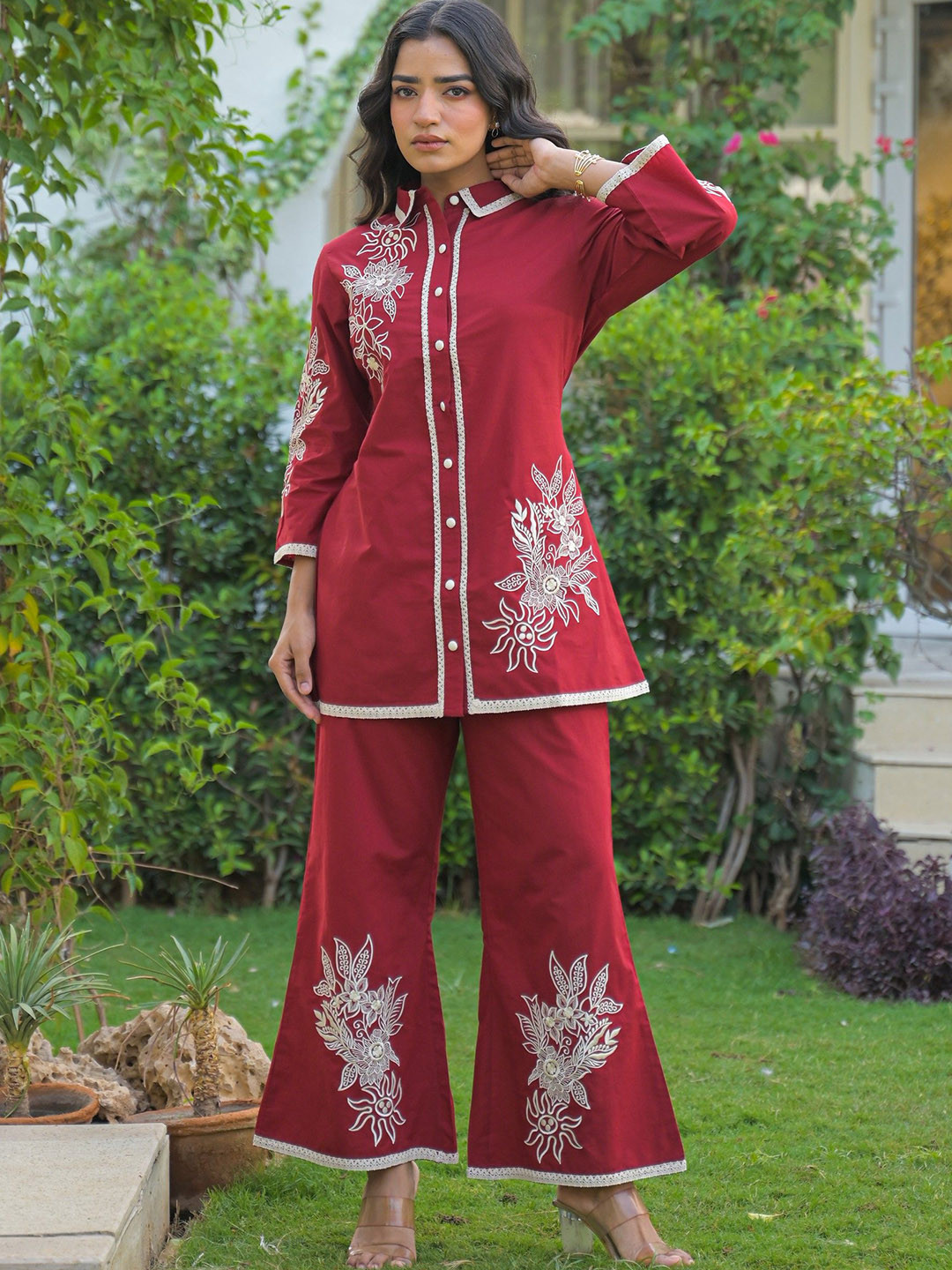 AUTUMN LANE Bhoomi Jam Embroidered Pure Cotton Shirt With Trousers Co-Ords