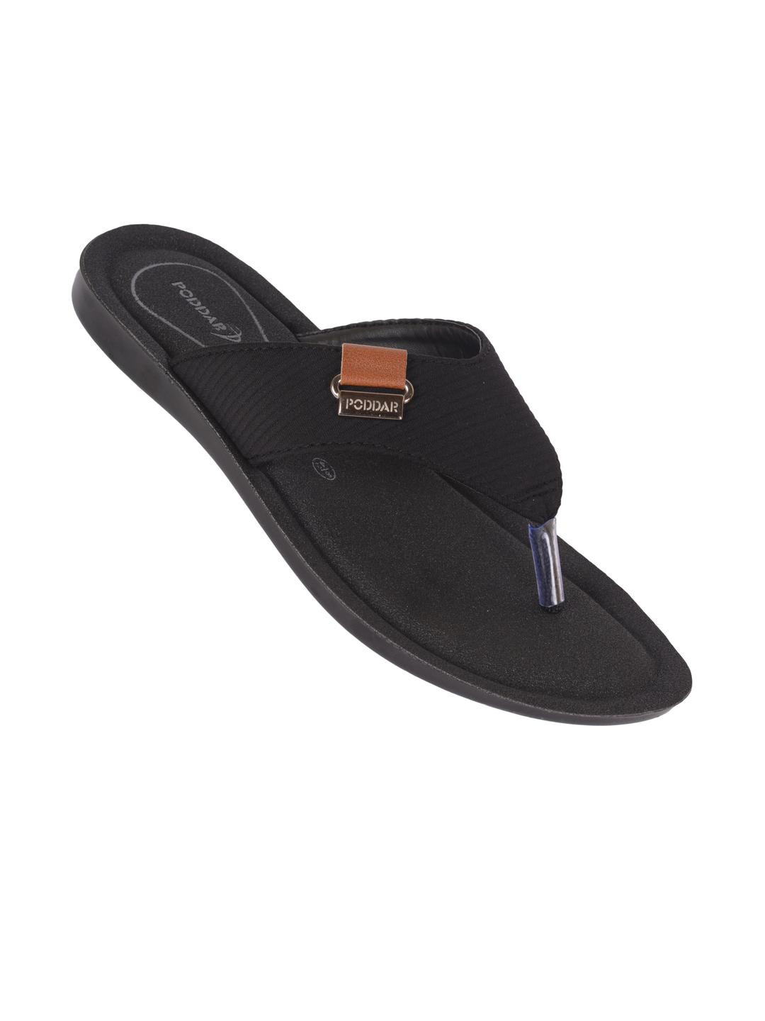 Poddar Men Black Slip-On With Comfort Strap And Pain Relief Technology Open Toe Flats