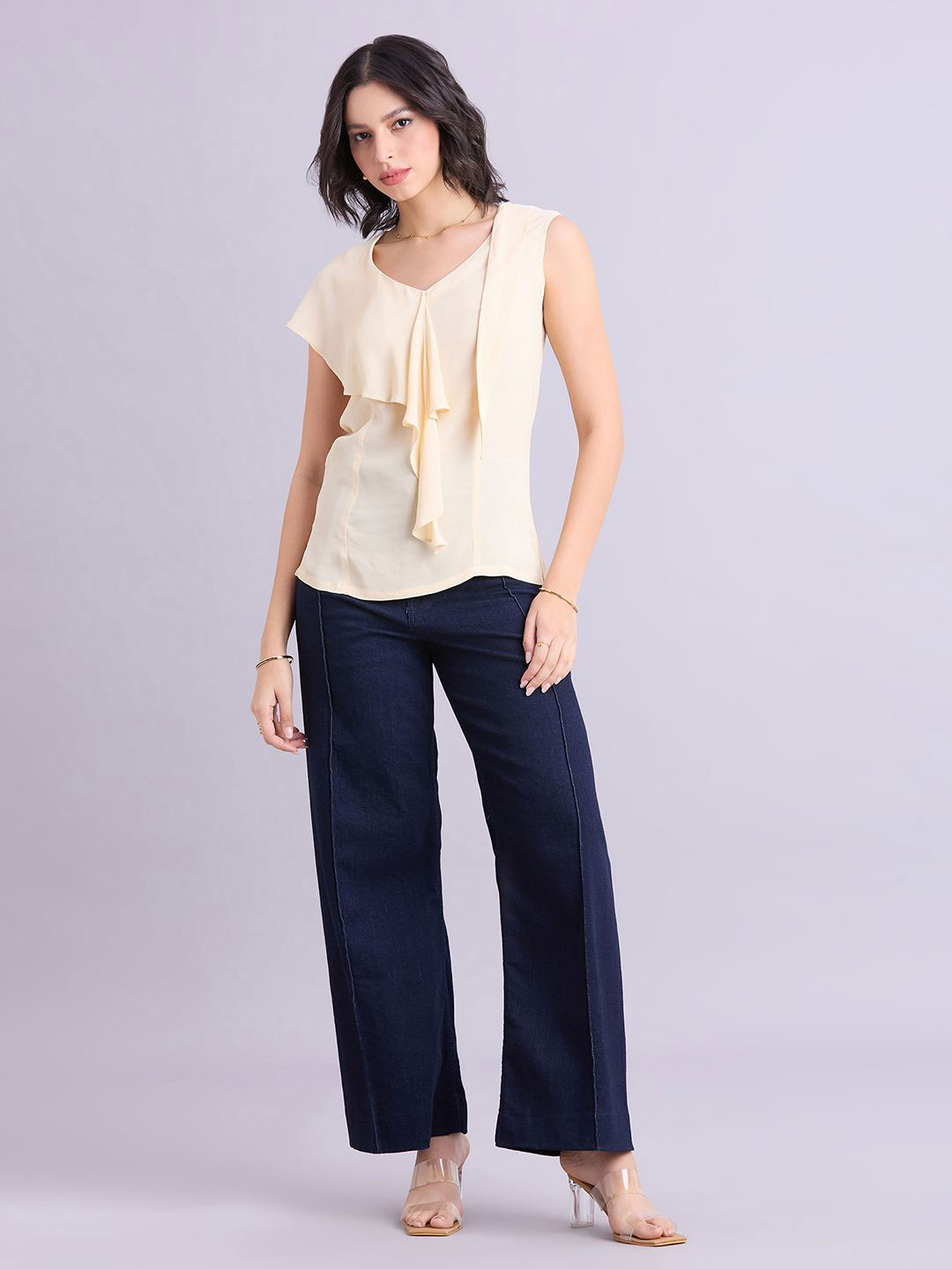 YURAA THE LABEL Women V-Neck Ruffles Details Top