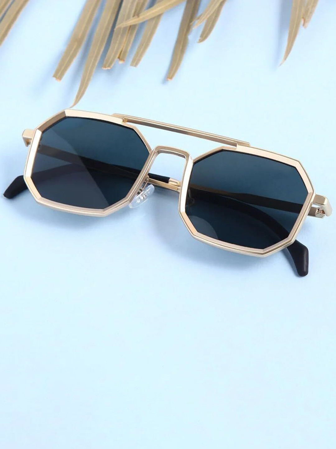 SPADEACES Unisex Full Rim UV Protected Lens Other Sunglasses GOLD BLACK POLYGON -225