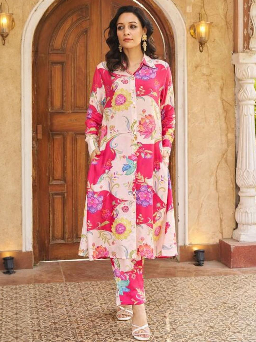 KALINI Women Rayon A-Line Kurta Suit set with Pant