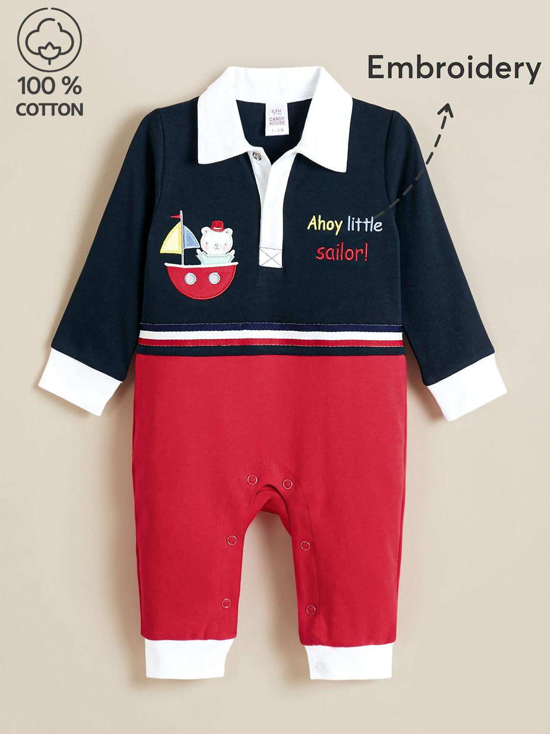Hopscotch Boys Blue & Red Nautical Polo Bodysuit