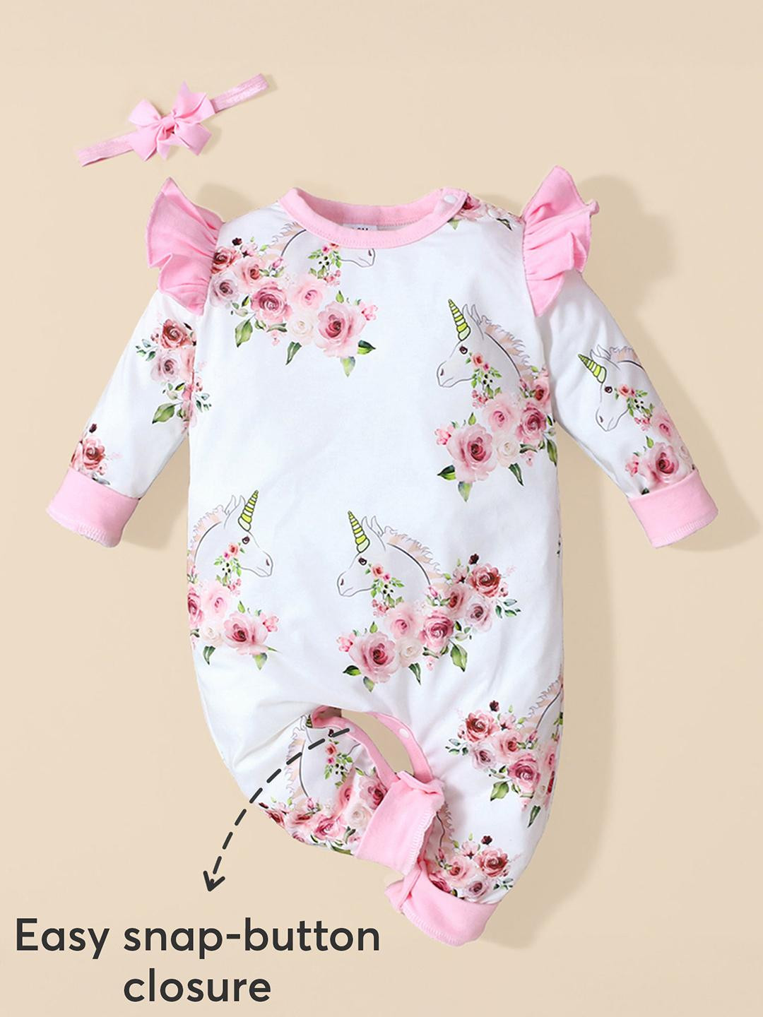Hopscotch Women Floral Snap Bodysuit & Headband