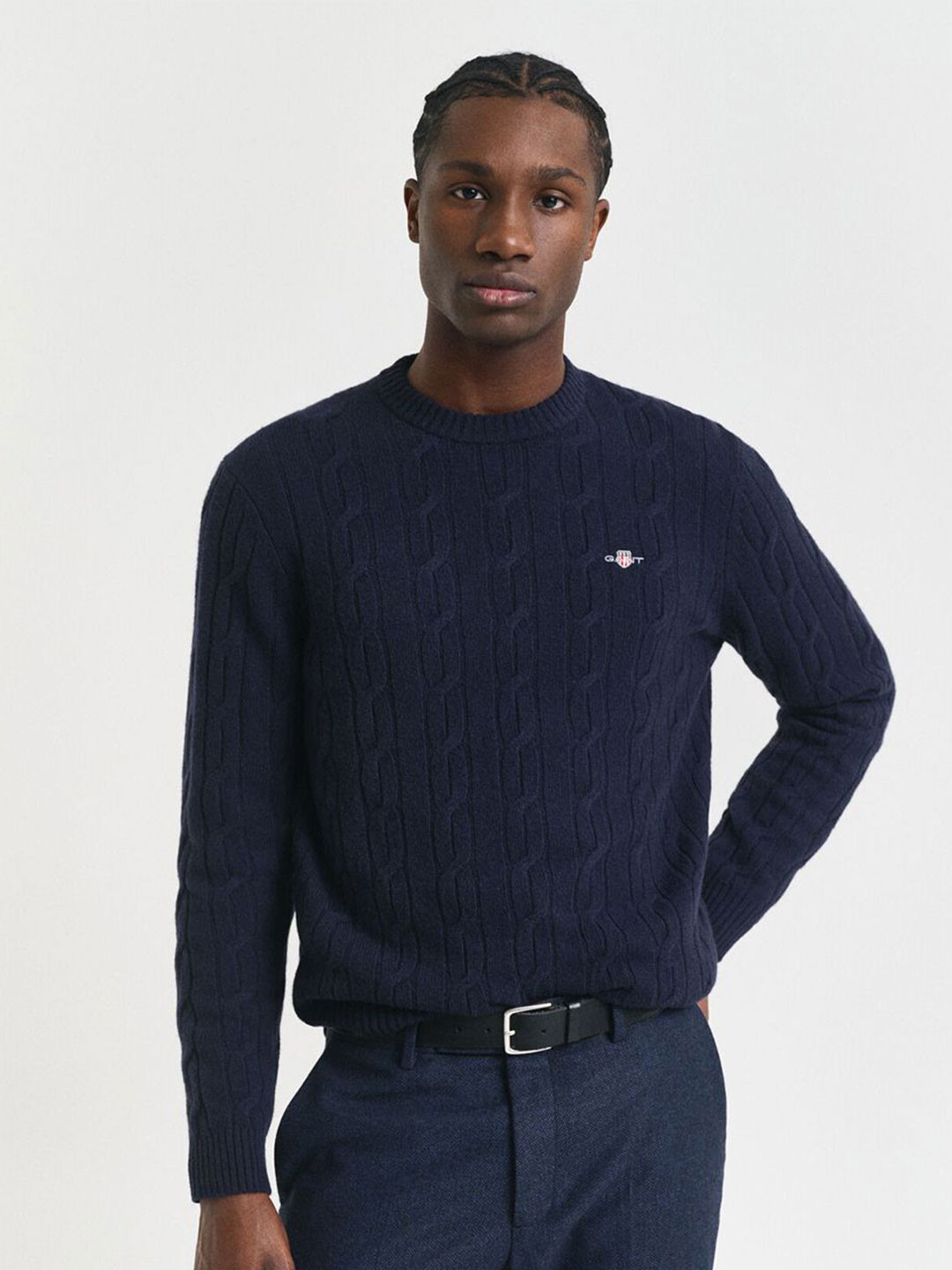 GANT Textured Crew Neck Regular Fit Lambswool Pullover Sweater