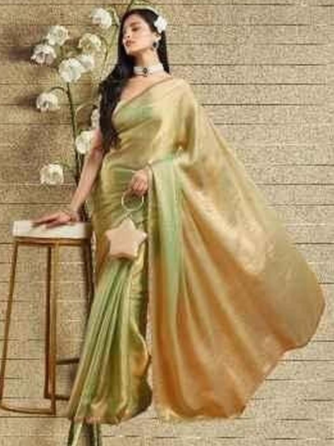 LOROFY Two-tone Shaded Saree with Heavy Embroidered Lace Border