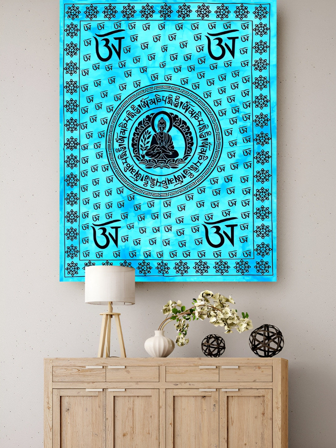 HANDICRAFT PALACE Turquoise Blue Lord Buddha Om Manandala Printed Wall Hanging Tapestry