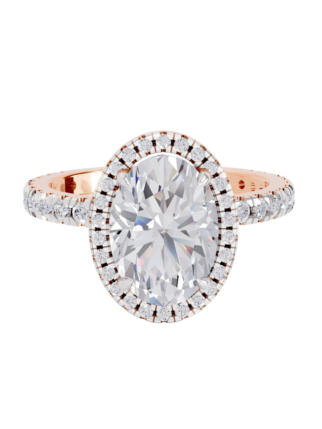 Sparkles 14K Rose Gold Lab Grown Diamond 2.6 Carat Oval & Round Shape Diamond Ring