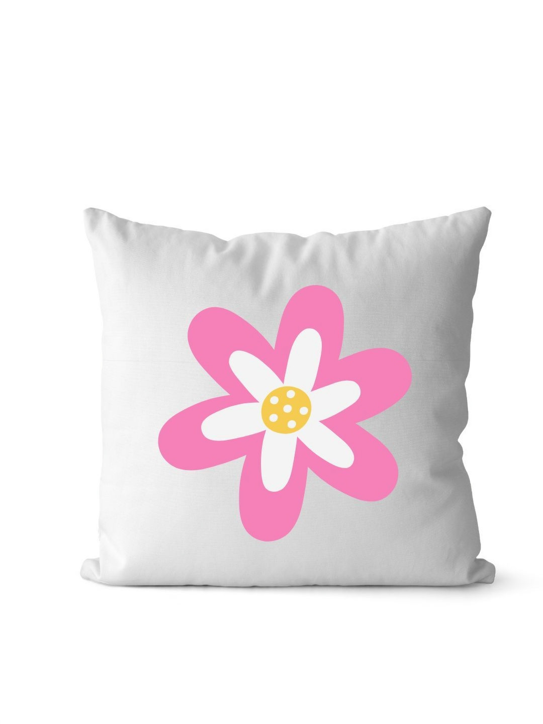Loops n knots White & Pink Daisy Printed Pre-Filled Cushion
