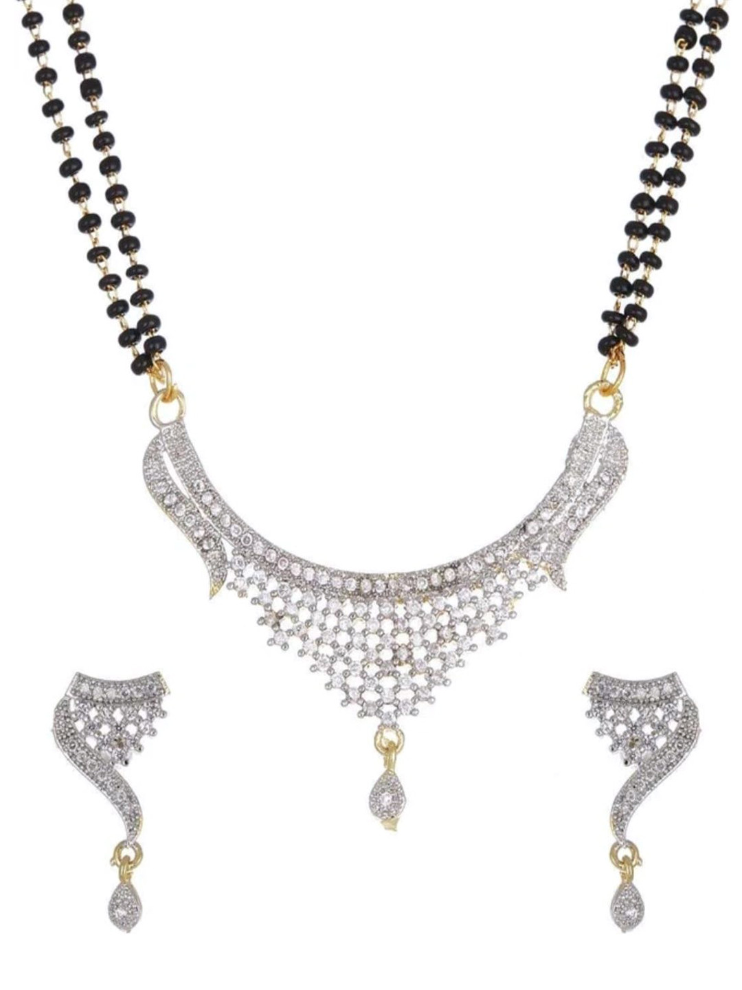 Uncurb Artificial Stones Studded And Beaded Mangalsutra With Earrings